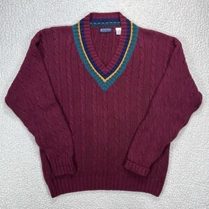 VTG Austin Reed Sweater Men's L Cable Knit Chunky Multicolor Preppy Old Money